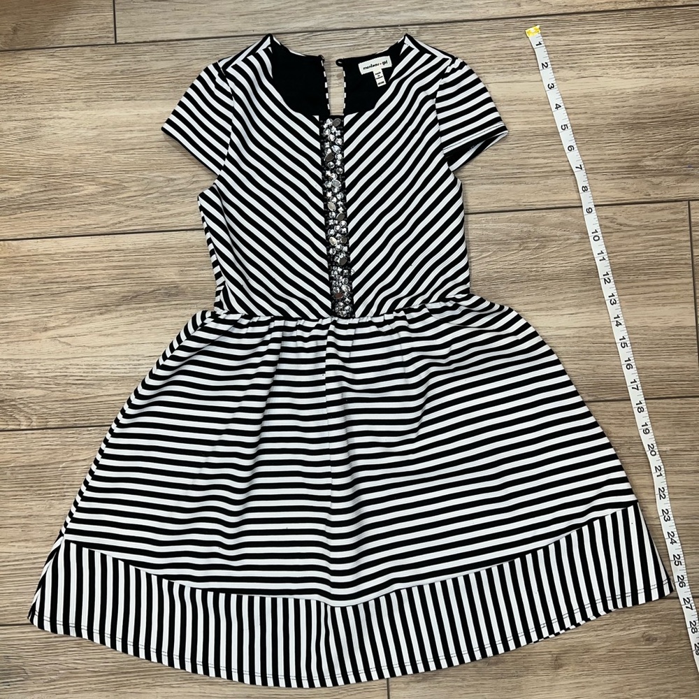 Monteau Girl Dress Black & White Strapped with Rhinestones on Bodice Girl 10/12